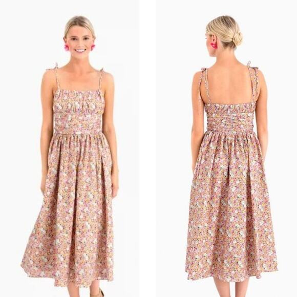 MDS Stripes Cami Floral Cotton Poplin Midi Dress 8 Pink NWT - Picture 1 of 10